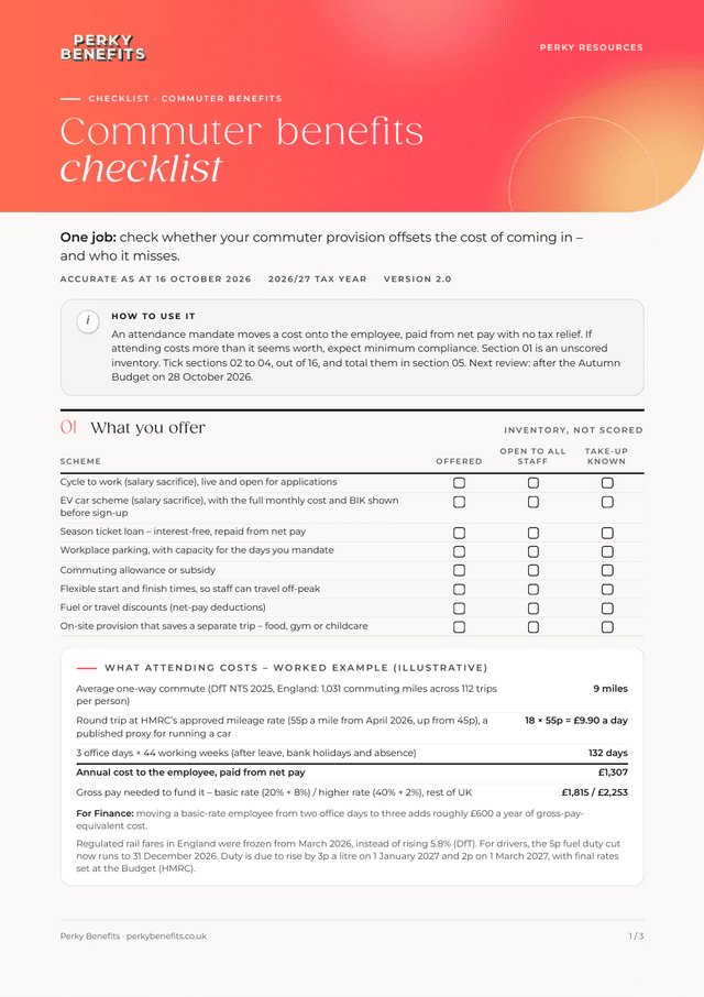 First page of the commuter benefits checklist