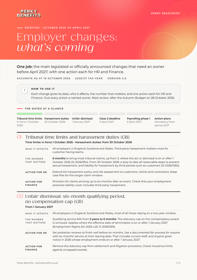 First page of the employer changes briefing