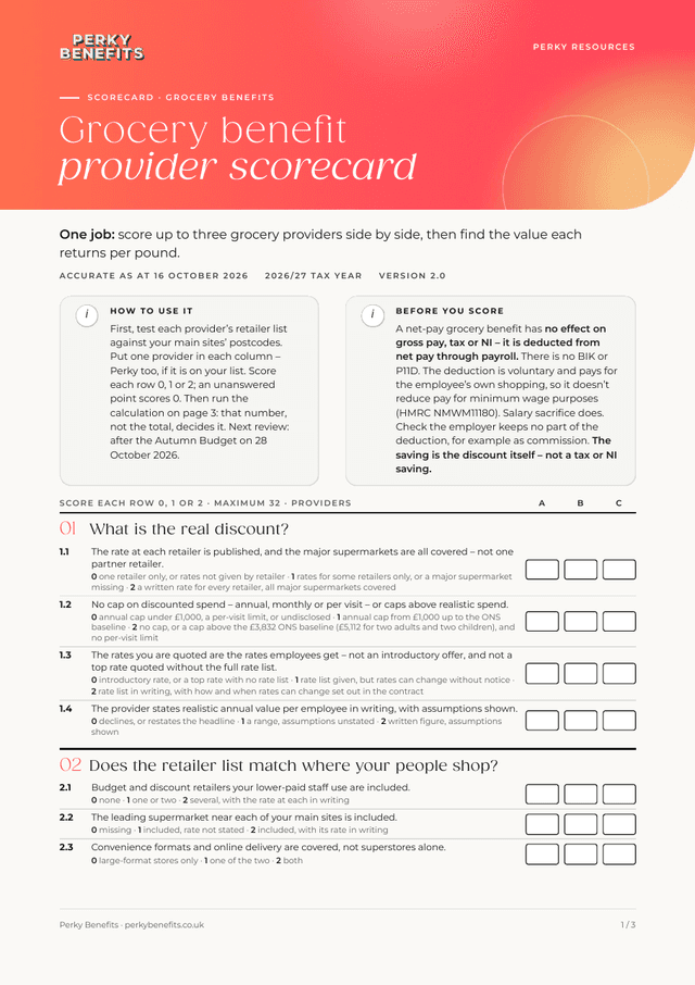 First page of the grocery benefit provider scorecard