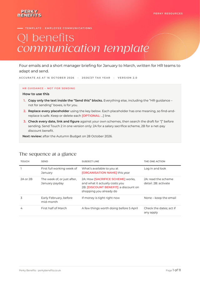 First page of the q1 benefits communication template