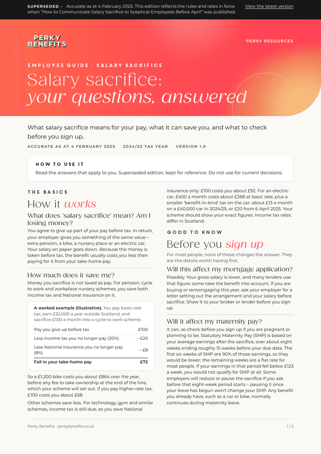 First page of the salary sacrifice employee faq, edition as at 4 February 2025