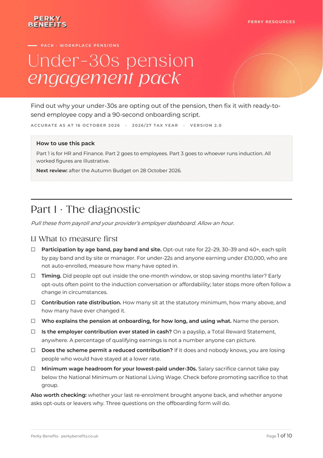 First page of the under-30s pension engagement pack
