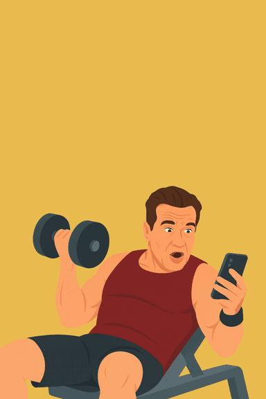 Person lifting dumbbells while checking their phone